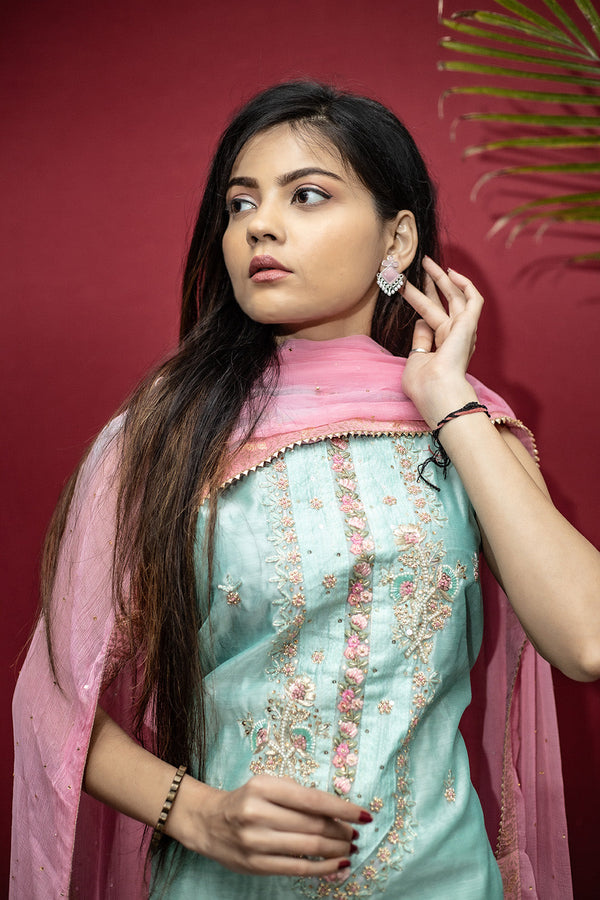 Hand-embroidered in pastel chanderi